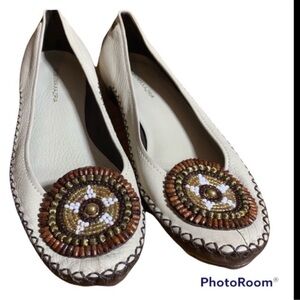 BCBG Embellished White and Brown Women's Flats